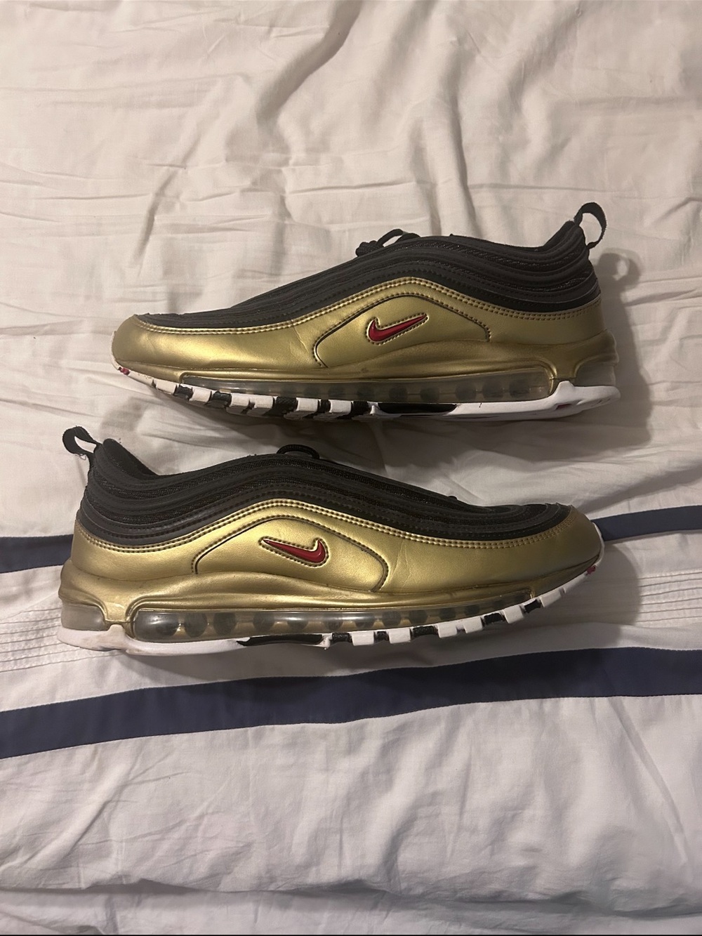 Nike Men’s Air max 97
 Sneakers — Gold, Black & Red Accents